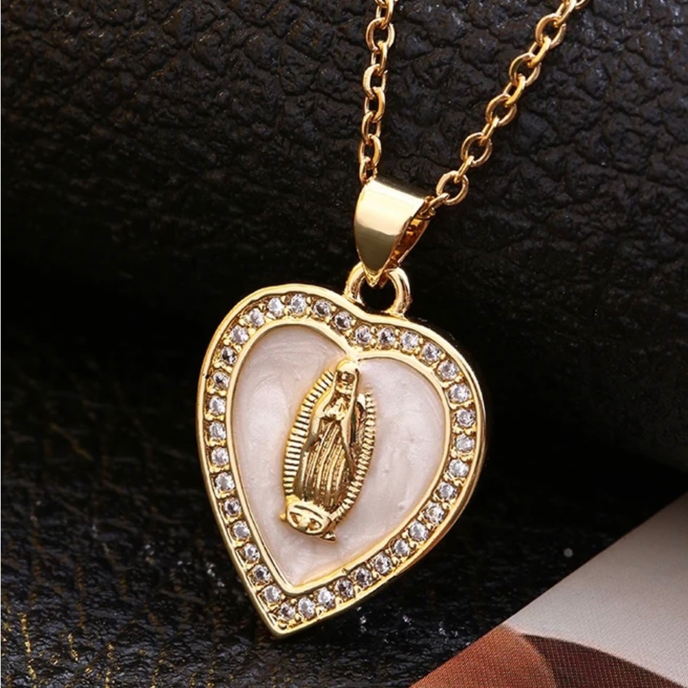 18k gold  Opal Virgin Mary necklace